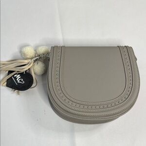 Gray Crossbody Bag with Studded Flap